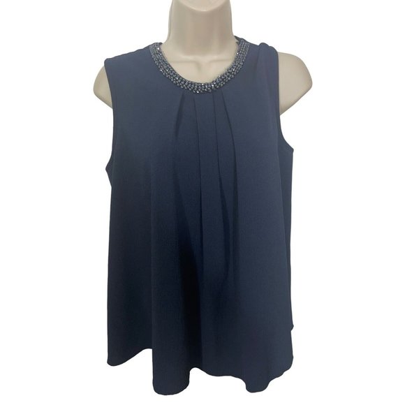 DOROTHY PERKINS Women's Blouse Navy Blue with Beaded Neckline Size 8 (US) - Picture 5 of 16